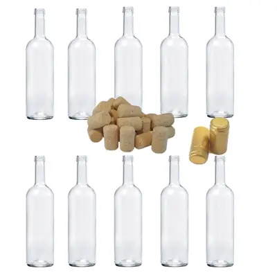 Sticla de vin 750 ml cu dop de pluta 10 bucati si capison auriu PVC