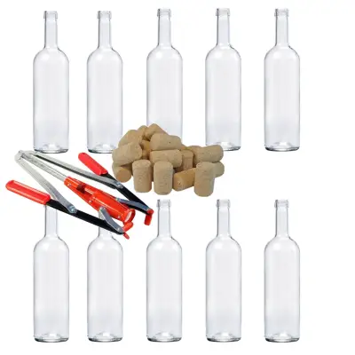 Sticle de vin 10 bucati, 100 dopuri de pluta si dopuitor sticle vin