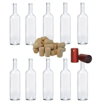 Sticla de vin 750 ml cu dop de pluta 10 bucati si capison rosuPVC