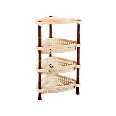 Etajera colt baie, 4 nivele, plastic, maro