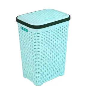 Cos de Rufe STERK, 46x36x51 cm, cu Capac, Rattan Turcoaz