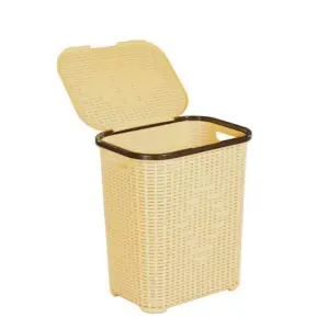 Cos de Rufe STERK, 46x36x51 cm, cu Capac, Rattan Bej