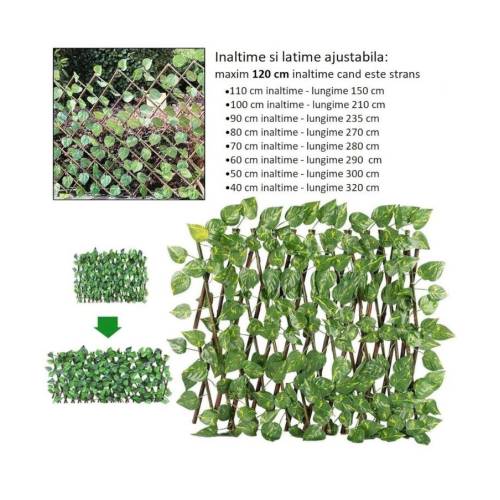Gard artificial extensibil decorativ 2m x 1m verde (balcon, terasa) Gard artificial extensibil decorativ 2m x 1m verde (balcon, terasa)