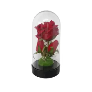 Trandafir Rosu Artificial, Cupola de Plastic, Banda LED, 22 cm