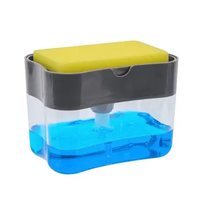 Dozator/ Dispenser 2 in 1 pentru detergent lichid de vase cu suport burete, Gri