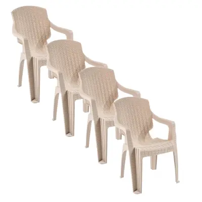 Scaun pentru gradina Ratan INFINITY, Crem, SET 4 Buc