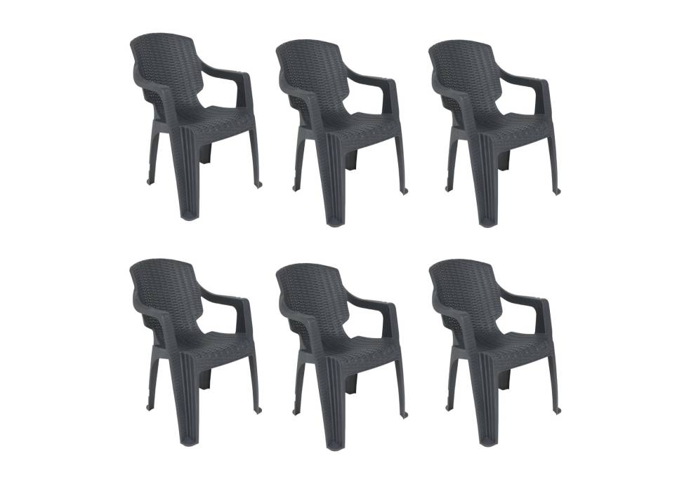 Scaun Gradina Gri, plastic tip ratan, set 6 bucati 