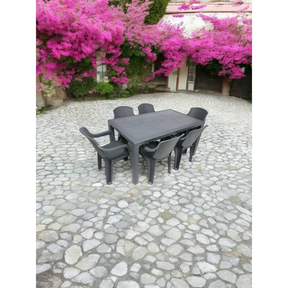 Masa cu scaune terasa tip ratan (gri) set 6 persoane Masa cu scaune terasa tip ratan (gri) set 6 persoane