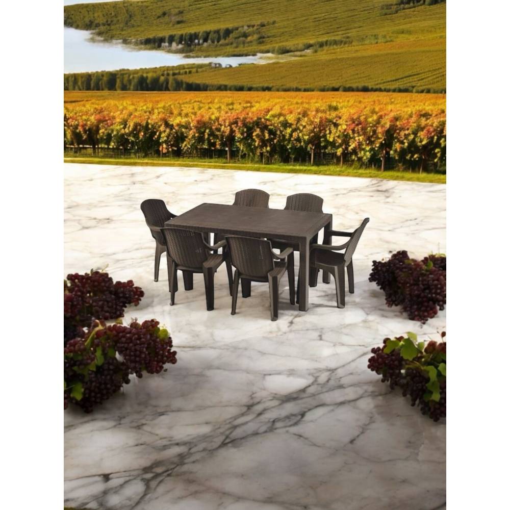 Masa cu scaune terasa tip ratan (wenghe) set 6 pers, exterior Masa cu scaune terasa tip ratan (wenghe) set 6 pers, exterior