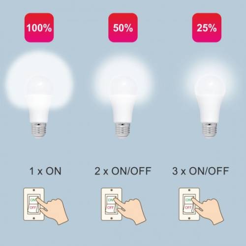 Bec LED dimabil de la intrerupator, model glob A60, 12W=100W, 6400k, lumina rece