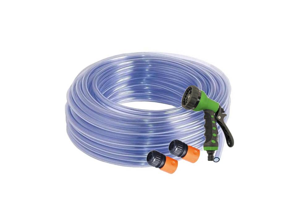 Furtun apa transparent din silicon 1/2, 25 m + Mufa rapida 1/2 x 2 buc + Pistol stropit Furtun apa transparent din silicon 1/2, 25 m + Mufa rapida 1/2 x 2 buc + Pistol stropit