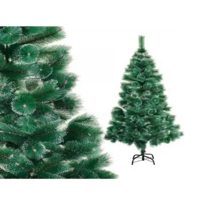 Brad artificial de Craciun, 1.5M, model pin verde cu spice albe 