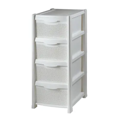 Dulap plastic cu 4 sertare baie, bucatarie (depozitare)alb perlat