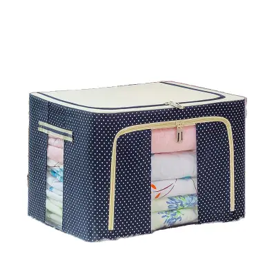 Cutie depozitare pliabila 24 litri cu fermoar, bleumarin buline