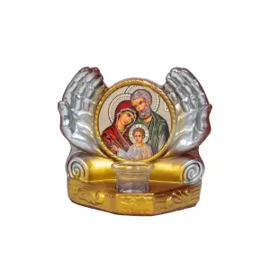 Candela cu doua maini din ipsos 22x10x19 cm lucrata manual