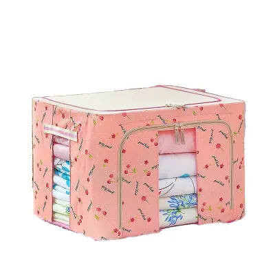 Cutie depozitare pliabila 66 litri cu fermoar, cirese roz, 2 ferestre