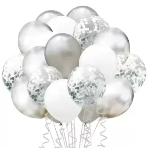 Baloane Petrecere 15 buc/set, 30cm Alb cu Argintiu