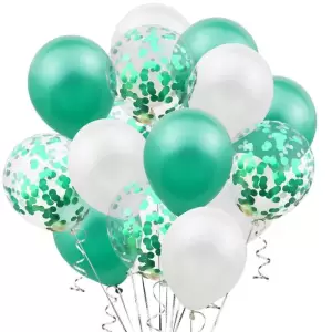Baloane Petrecere 15 buc/set, 30cm Alb cu Verde