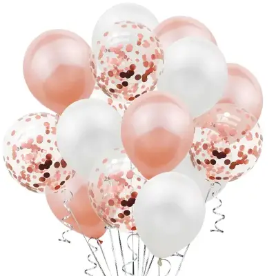 Baloane Petrecere 15 buc/set, 30cm Alb cu Rose