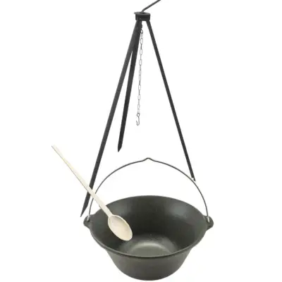 Ceaun fonta 10.8 litri cu maner metalic + Trepied pentru ceaun + Lingura 35cm