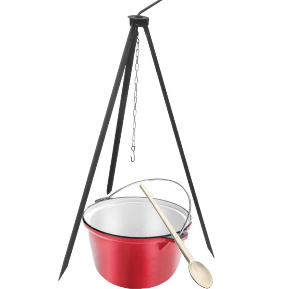 Ceaun tabla emailata 5L + Trepied pentru ceaun + Lingura 35cm Ceaun tabla emailata 5L + Trepied pentru ceaun + Lingura 35cm