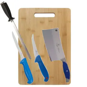 Set 2 cutite macelarie + Satar + Masat + tocator lemn 30x20 cm