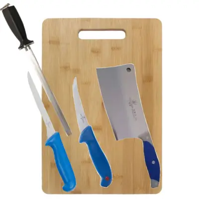 Set 2 cutite macelarie + Satar + Masat + tocator lemn 30x20 cm