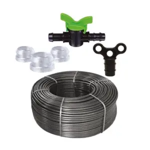 Kit irigare -Tub picurare 30cm/100m + 10 x Robinet pentru tub picurare + 10 x Garnitura cu umar + 10 x Dop pentru tub 