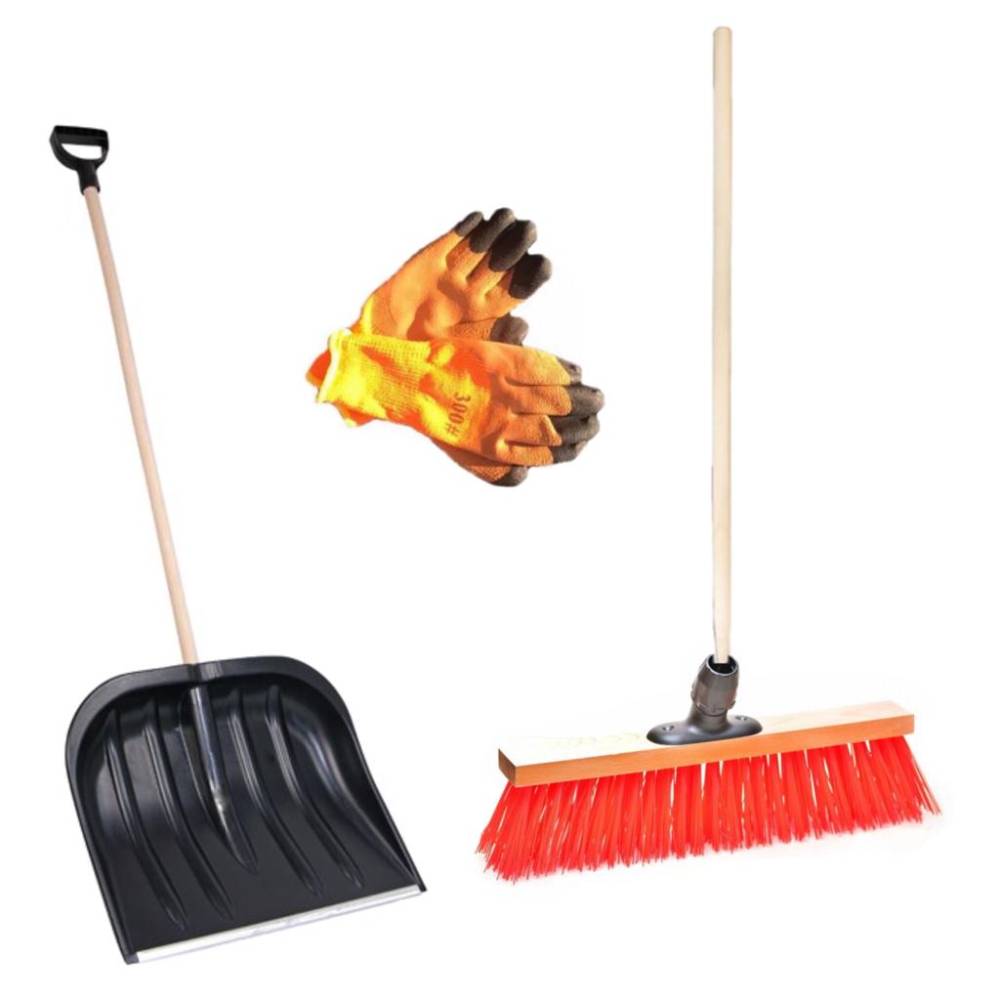 Lopata zapada cu coada de lemn si maner + matura stradala 40cm + manusi Lopata zapada cu coada de lemn si maner + matura stradala 40cm + manusi