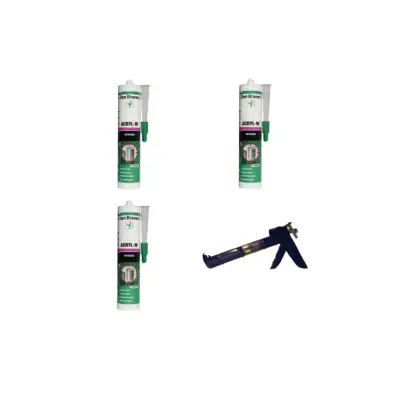 Etansant acrilic Den Braven Acryl - W, alb, interior, 280 ml x 3 + Pistol silicon din metal, albastru