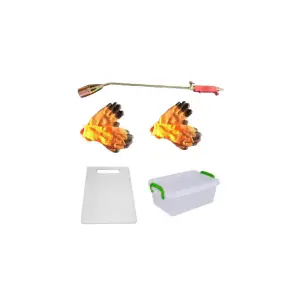 Arzator Porc pe gaz + 2 x Manusi vatuite + Tocator dreptunghiular, din plastic + Cutie alimente dreptunghiulara, 6l + manere