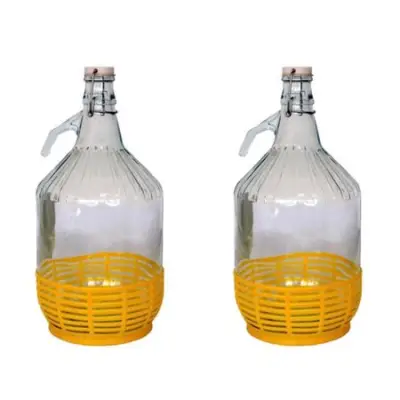 Pachet 2 x damigeana 5 L (litri) sticla, dop cu sarma (ermetic)