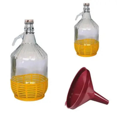 Pachet 2 x damigeana 5 L (litri) sticla, dop cu sarma ermetic + Palnie 20cm