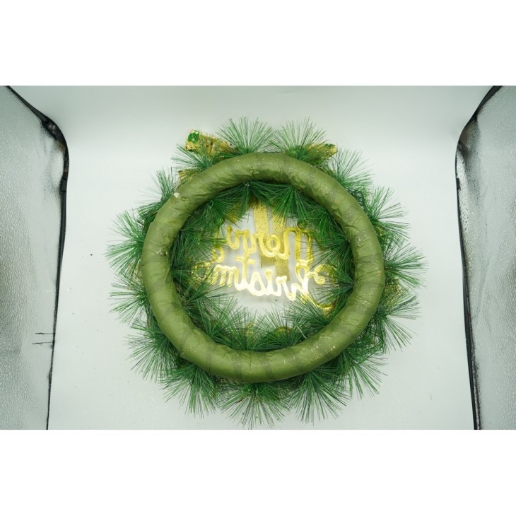 Coronita de Craciun pentru usa, Verde/Auriu, 40 cm, PVC, Artificiala, Decorata, Interior/Exterior, Flippy