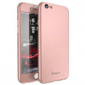 Husa Apple iPhone 6/6S IPAKY Full Cover 360 Roz Auriu + Folie Cadou