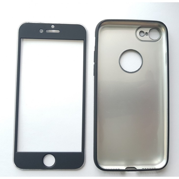 Husa Apple iPhone 8 Full Silicone 360 Negru + Folie de protectie