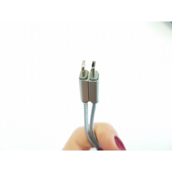 Cablu date Fineblue F-U5 metalic 1 Micro + 1 Lightning Argintiu