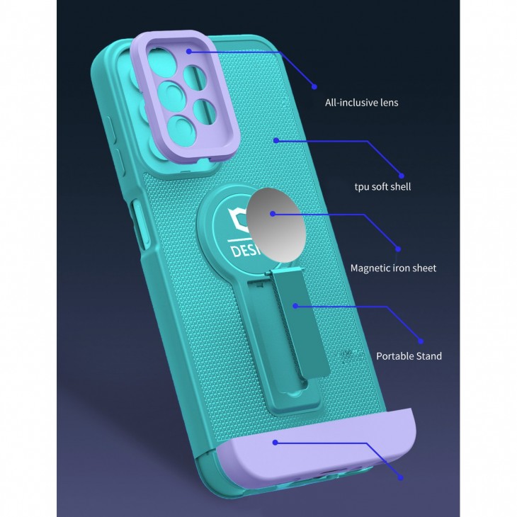 Husa Armor Design cu Stand pentru iPhone 12, Blue/Mov, Suport Auto Magnetic, Wireless Charge, Protectie Antisoc, Flippy