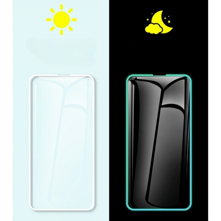 Folie Sticla Securizata Flippy,  Luminous, compatibila cu Apple iPhone 13, Margine fosforescenta verde