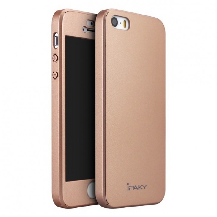 Husa Apple iPhone 5/5S/SE IPAKY Full Cover 360 Roz Auriu + Folie Cadou