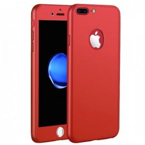 Husa Apple iPhone 7 Full Silicone 360 Rosu + Folie de protectie