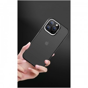 Husa de protectie pentru iPhone 14 Pro Max, cu suport metalic pentru camera, Bracket Series, Flippy, Protectie Antisoc, PC mat, silicon moale pe margini, Negru