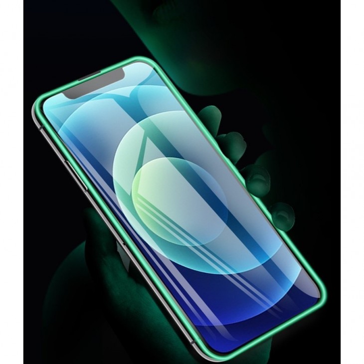 Folie Sticla Securizata Flippy,  Luminous, compatibila cu Apple iPhone 14 Pro Max, Margine fosforescenta verde