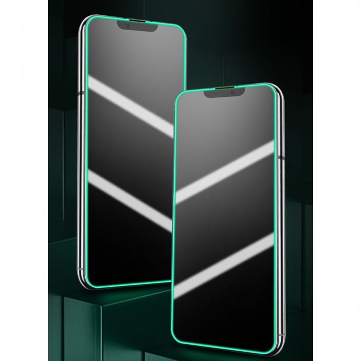 Folie Sticla Securizata Flippy,  Luminous, compatibila cu Apple iPhone 13, Margine fosforescenta verde