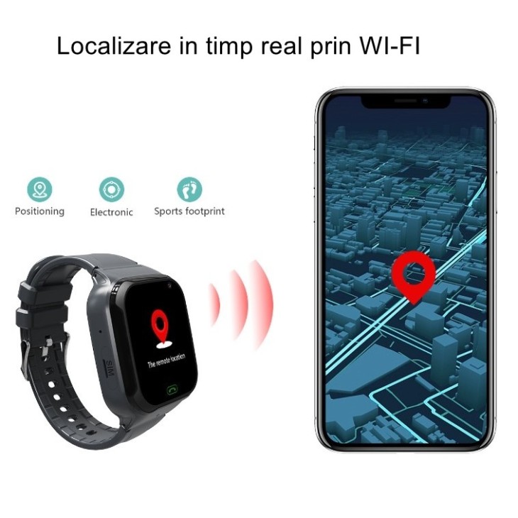 Ceas Smartwatch Pentru Copii LT31E-4G cu Functie Telefon, Localizare GPS, Istoric traseu, Apel de Monitorizare, Camera, Negru