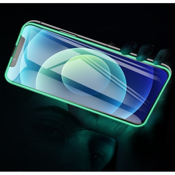 Folie Sticla Securizata Flippy,  Luminous, compatibila cu Apple iPhone 14 Pro Max, Margine fosforescenta verde