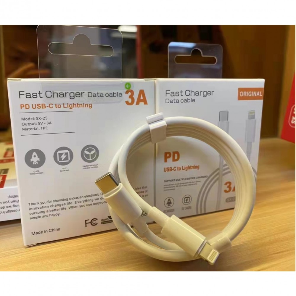 Fast Charge Data cable 3 in 1, PD USB - C to Lightning, SX 25, Alb