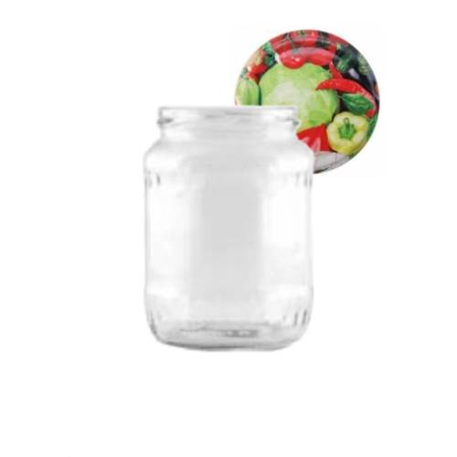 Borcan din sticla 720 ml cu capac legume, set 12 bucati
