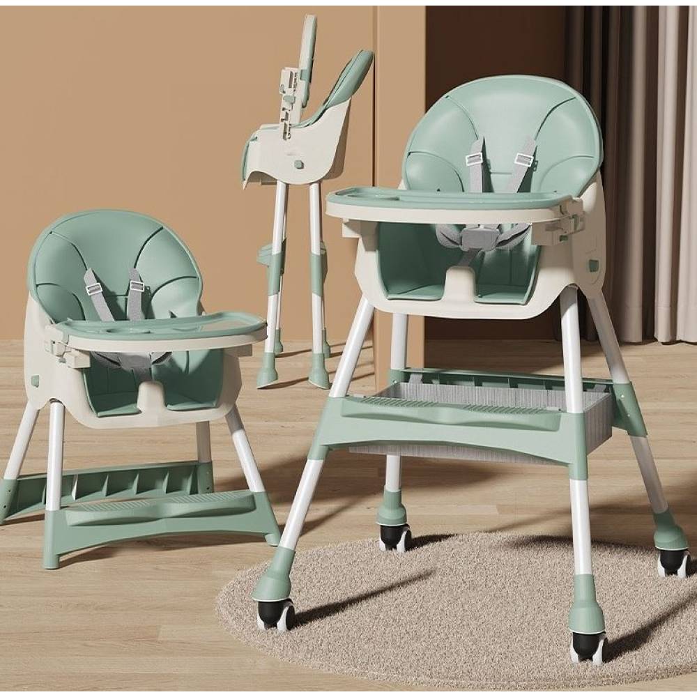 Scaun masa bebelusi si copii, pliabil, cu roti, piele artificiala, Verde Scaun masa bebelusi si copii, pliabil, cu roti, piele artificiala, Verde