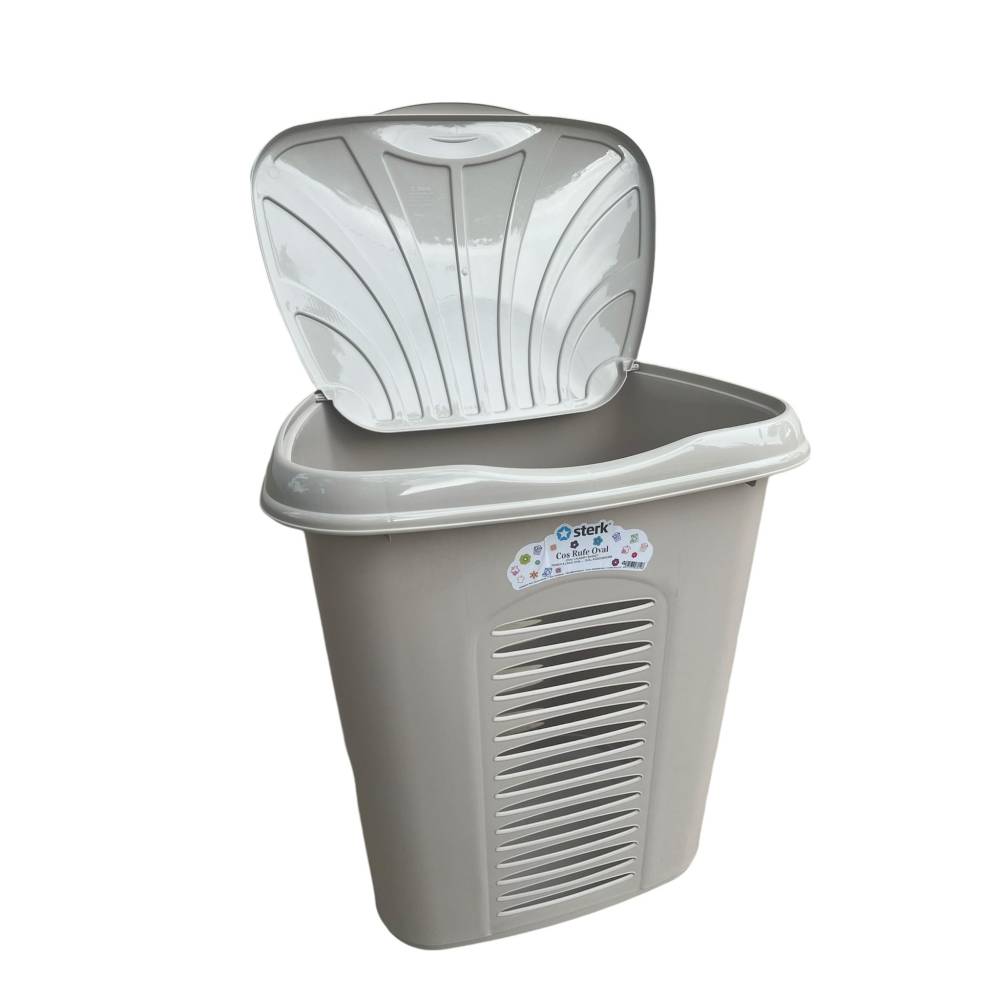 Cos pentru rufe Bej, Oval, cu capac, 44x35x51cm, Sterk Cos pentru rufe Bej, Oval, cu capac, 44x35x51cm, Sterk